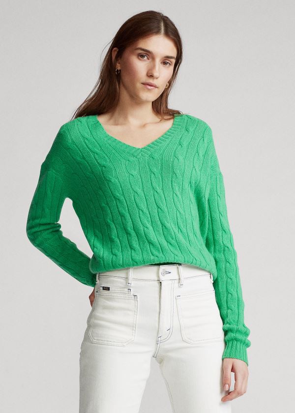 Sueter Polo Ralph Lauren Mujer Verdes - Cable-Knit Cashmere - TAWBO7653